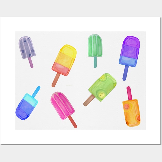 Fun Colorful Popsicle Watercolor Print Wall Art by kuallidesigns